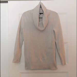 Jeanne Pierre cream cowl-neck sweater. Longer in length and medium in size.